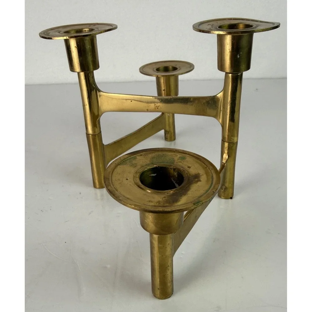 Vtg Brutalist Mid-Century Modern Folding Brass 4 Candle Holder Candelabra MCM
